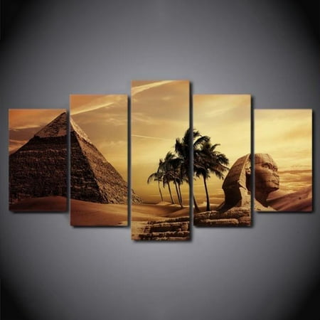 5pcs Canvas Egyptian Pyramids Oil Painted Sunset Desert Wall Pictures Home Decor